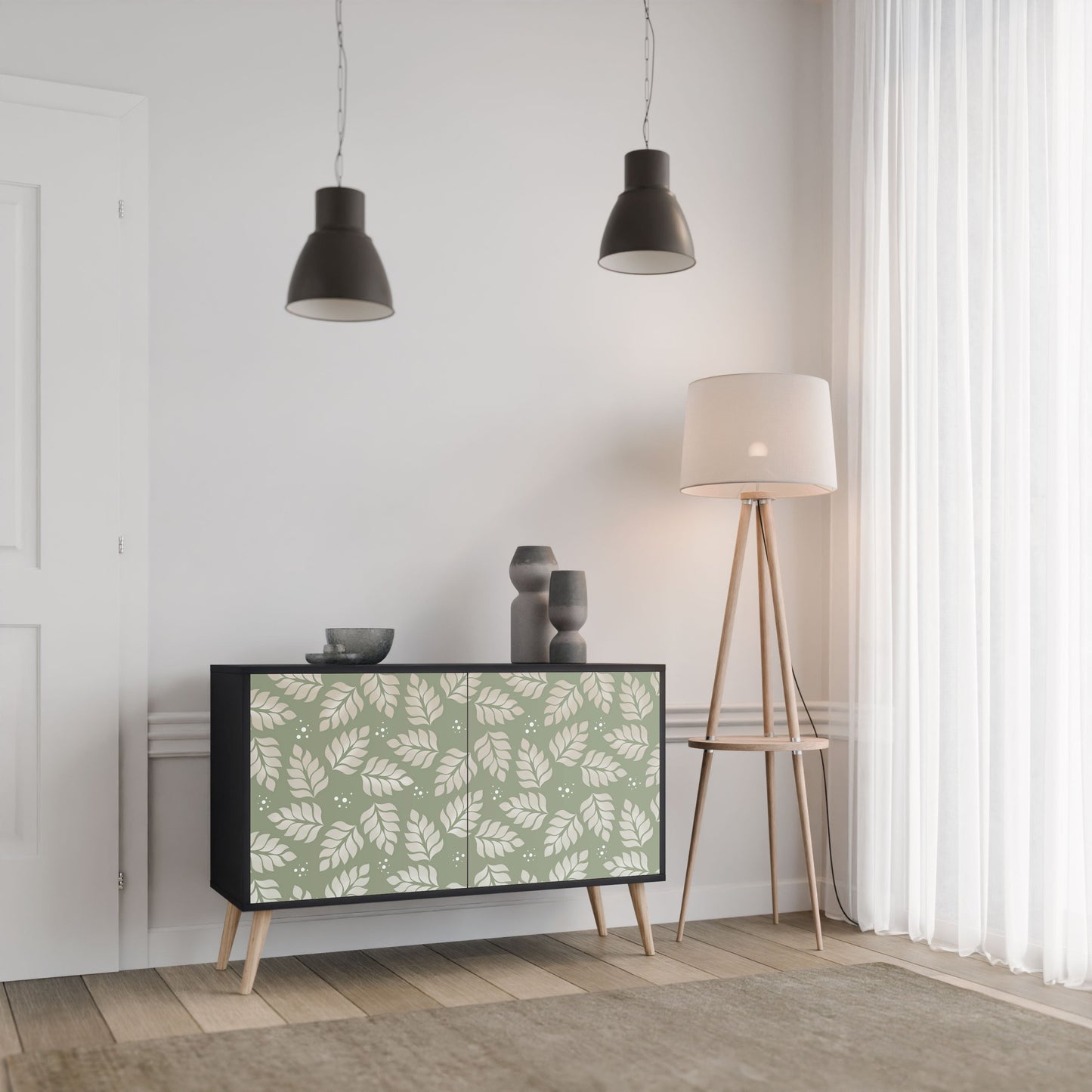 Credenza LEAVES ON GREEN a 2 ante in finitura nera