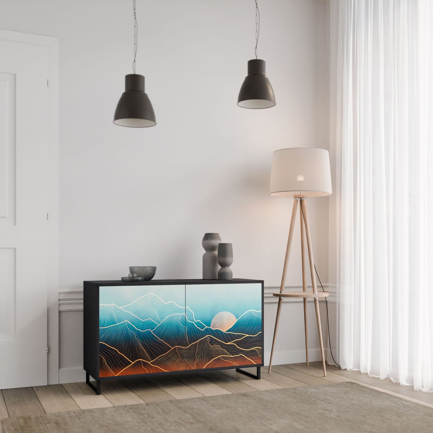 Credenza LUNAR SECRETS a 2 ante in finitura nera