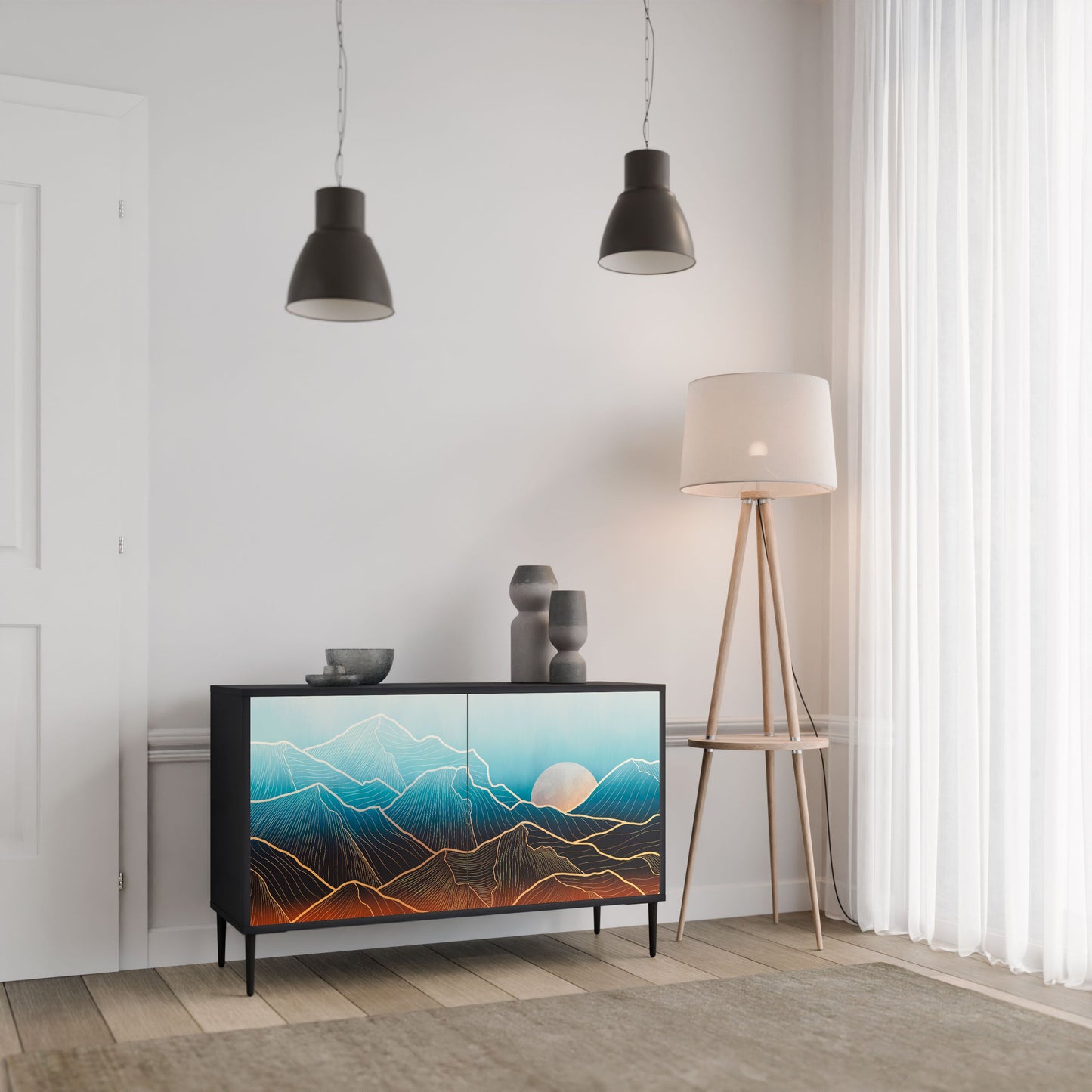Credenza LUNAR SECRETS a 2 ante in finitura nera