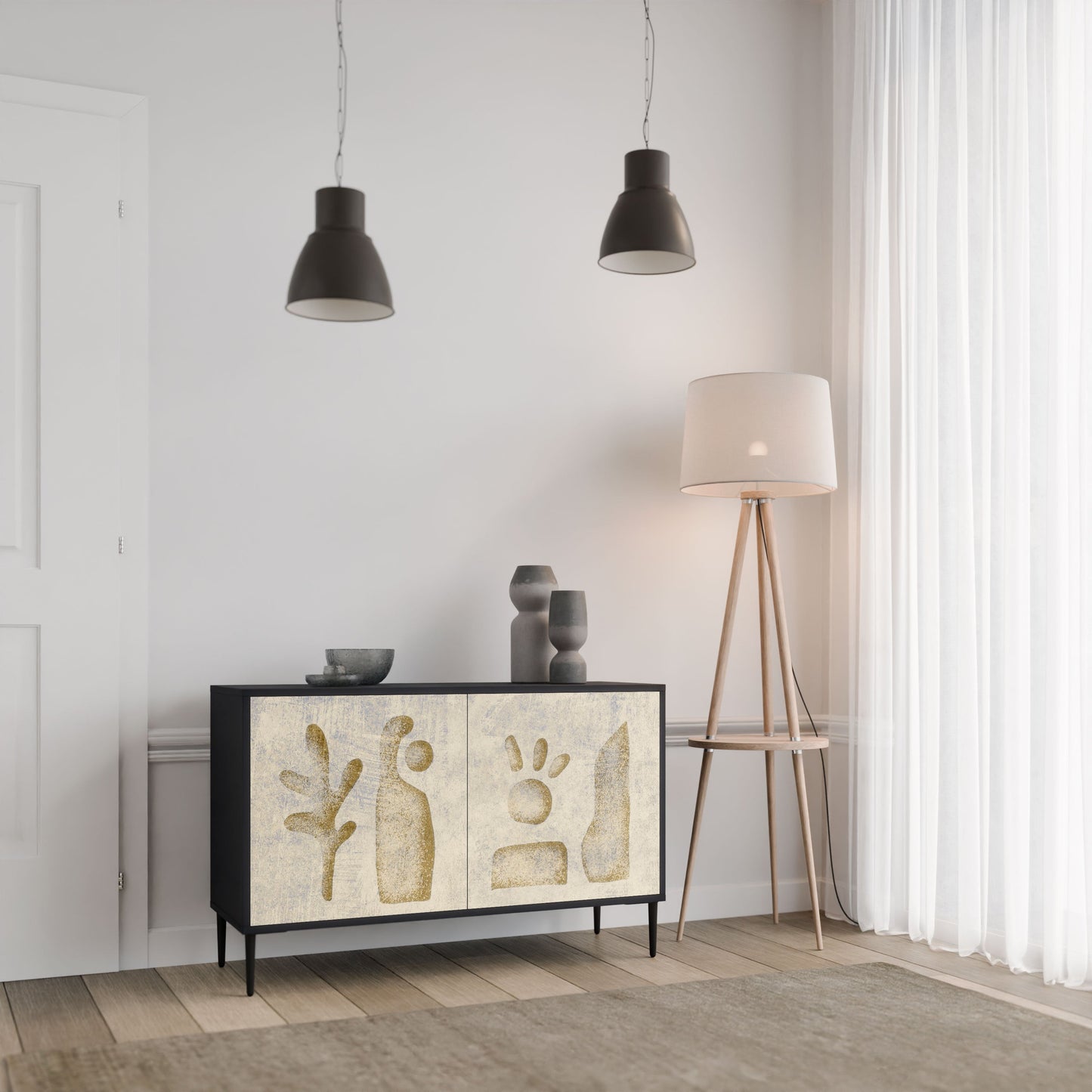 Credenza a 2 ante SAND SCULPTURES in finitura nera