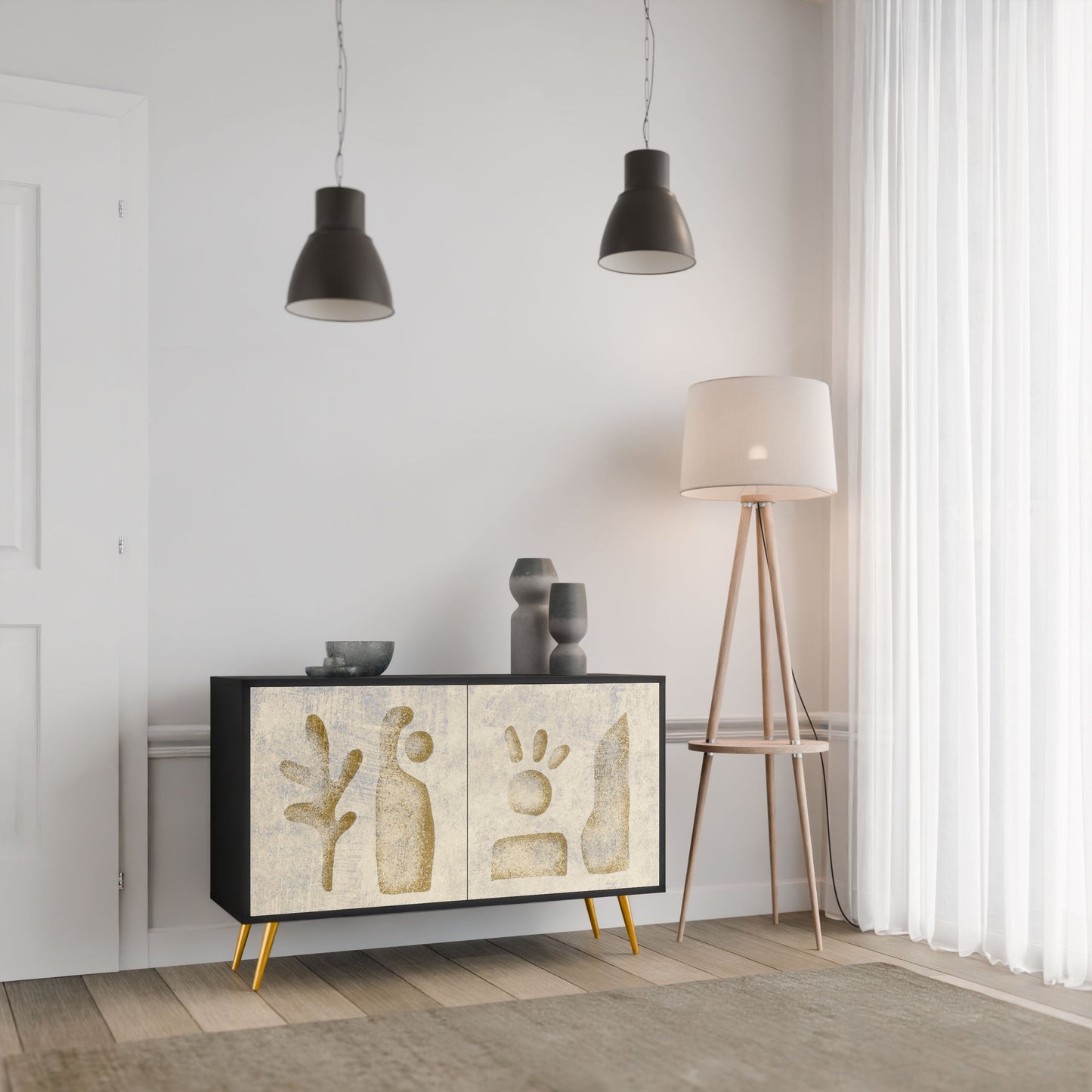 Credenza a 2 ante SAND SCULPTURES in finitura nera
