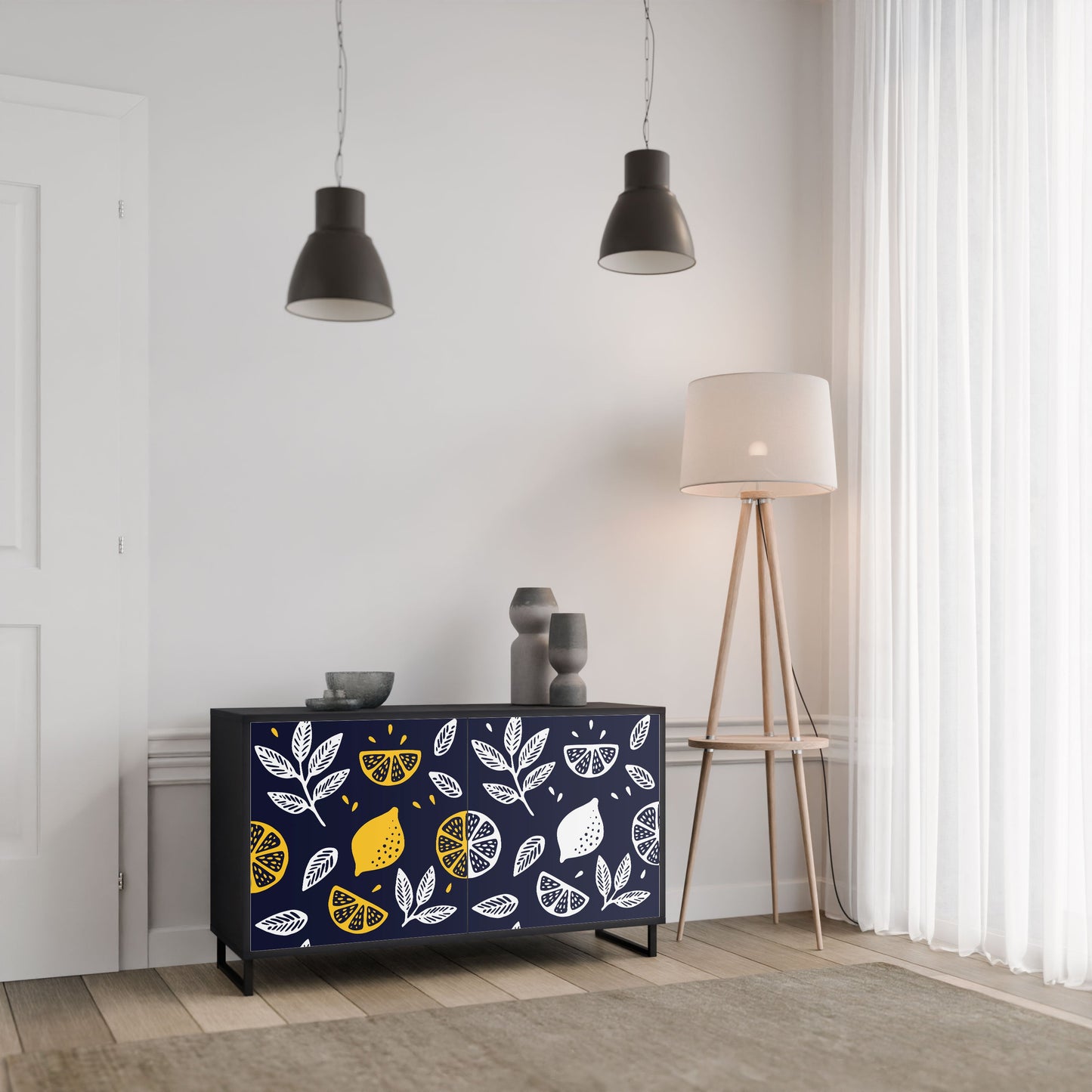 Credenza a 2 ante CITRUS BLACK AND WHITE in finitura nera