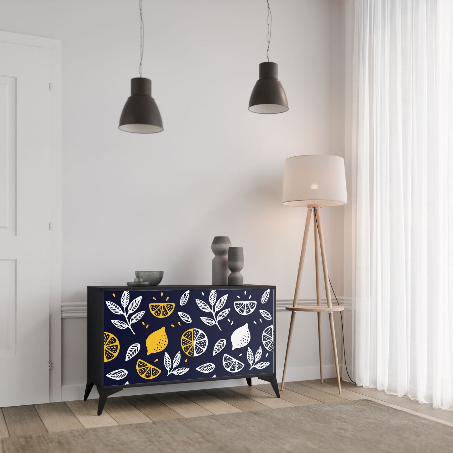 Credenza a 2 ante CITRUS BLACK AND WHITE in finitura nera