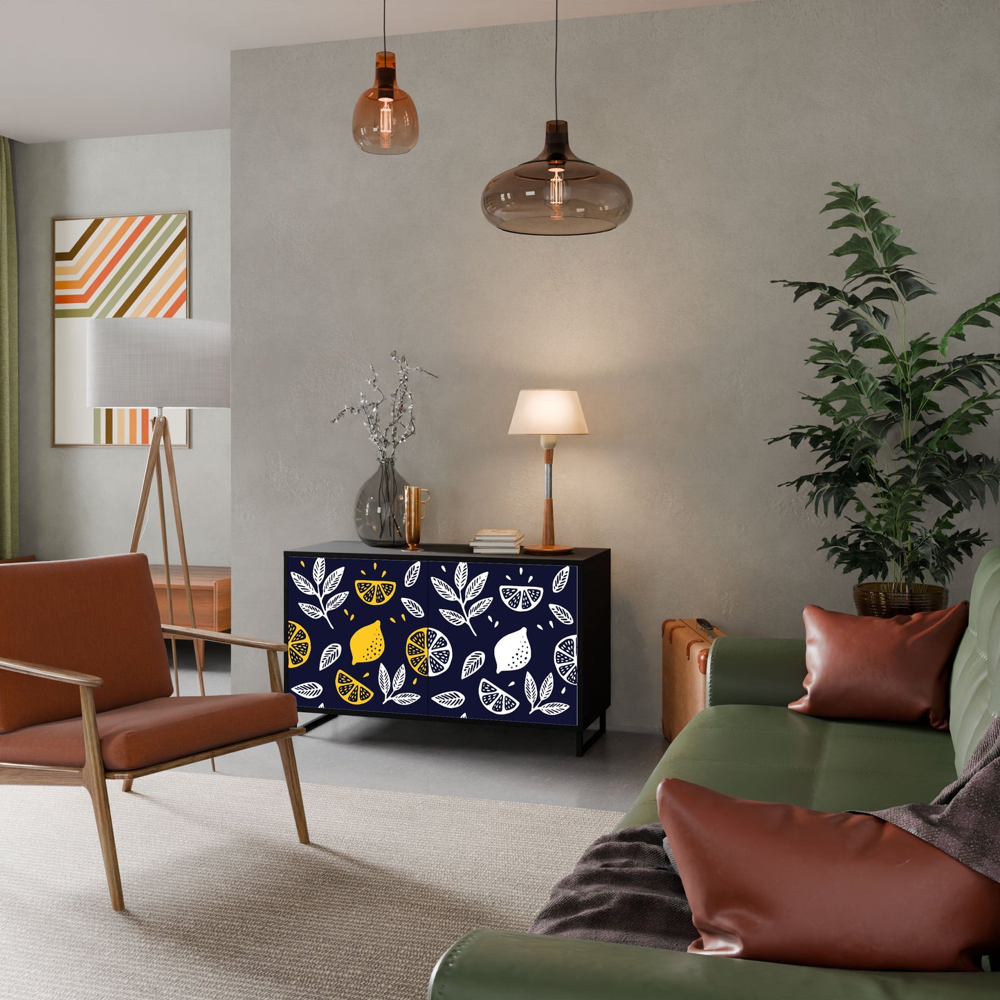 Credenza a 2 ante CITRUS BLACK AND WHITE in finitura nera