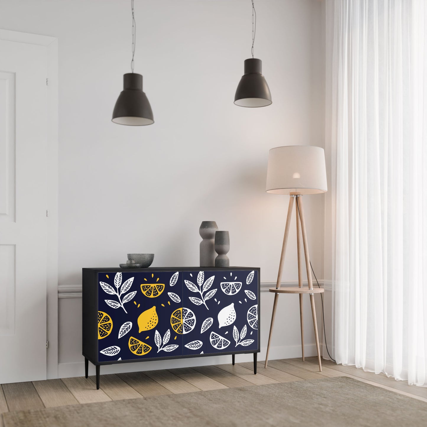 Credenza a 2 ante CITRUS BLACK AND WHITE in finitura nera