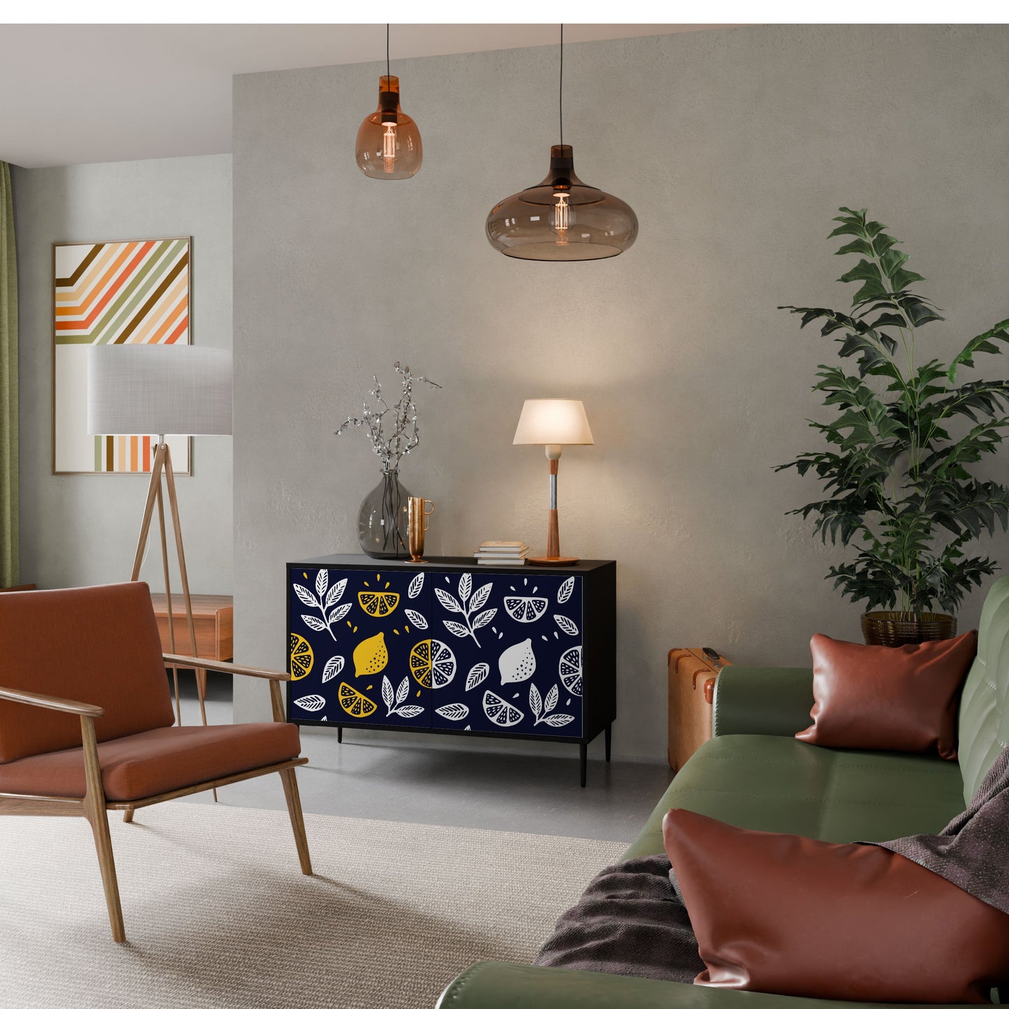 Credenza a 2 ante CITRUS BLACK AND WHITE in finitura nera