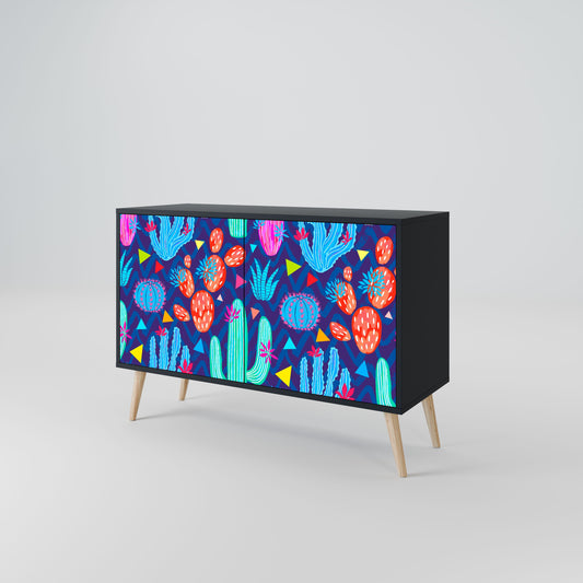 Credenza a 2 ante CACTUS VIBES in finitura nera