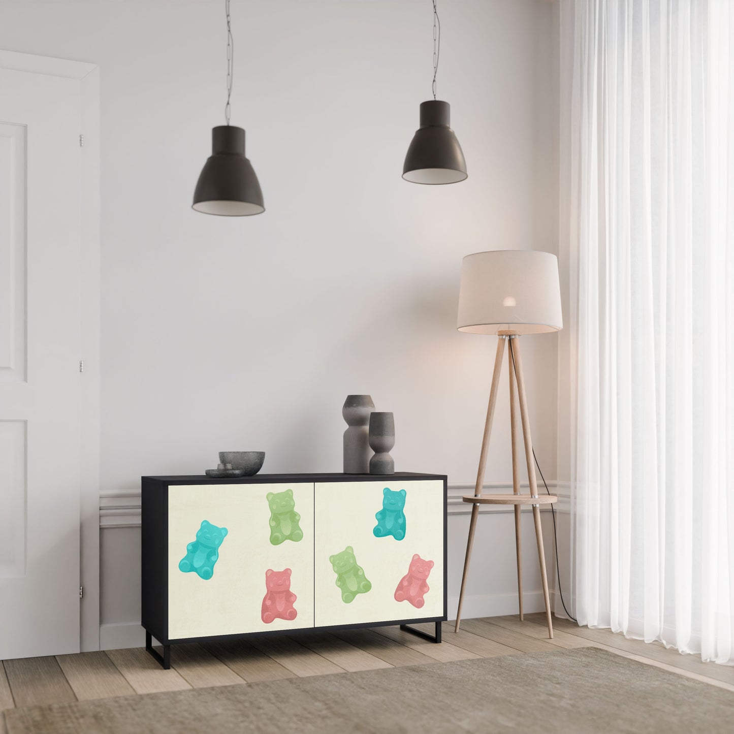 Credenza GUMMY BEARS a 2 ante con finitura nera