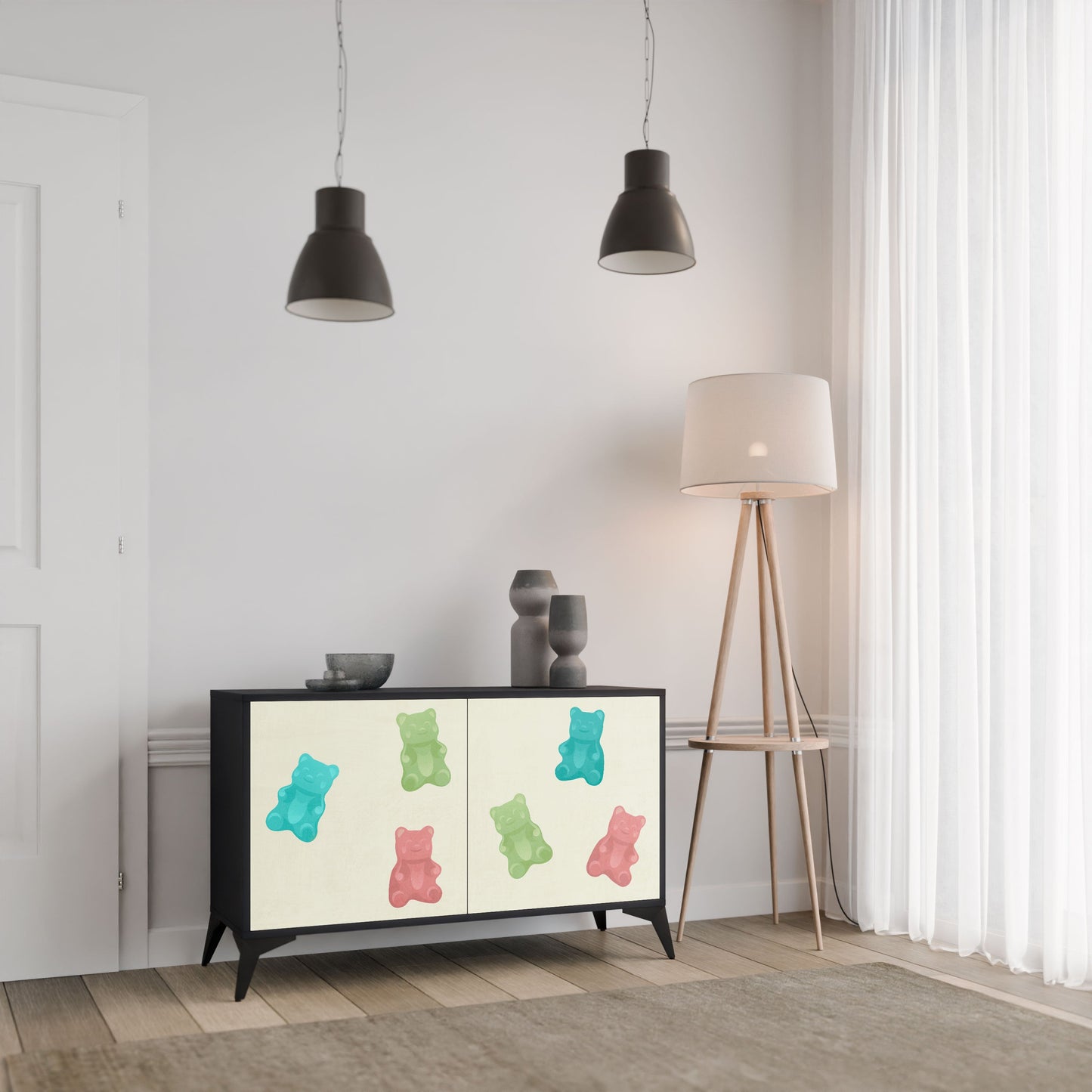 Credenza GUMMY BEARS a 2 ante con finitura nera
