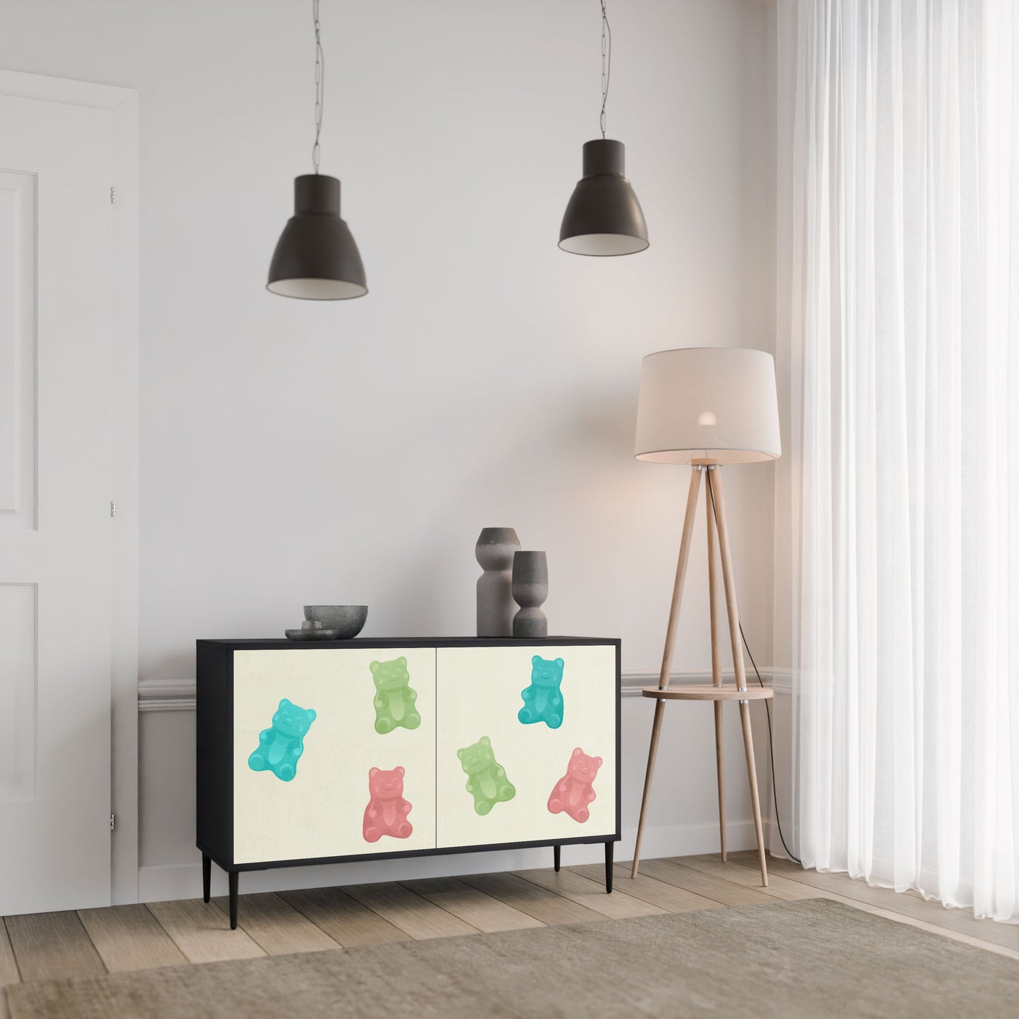 Credenza GUMMY BEARS a 2 ante con finitura nera