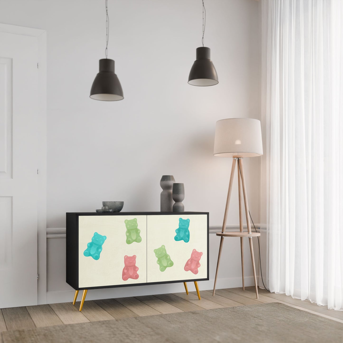 Credenza GUMMY BEARS a 2 ante con finitura nera