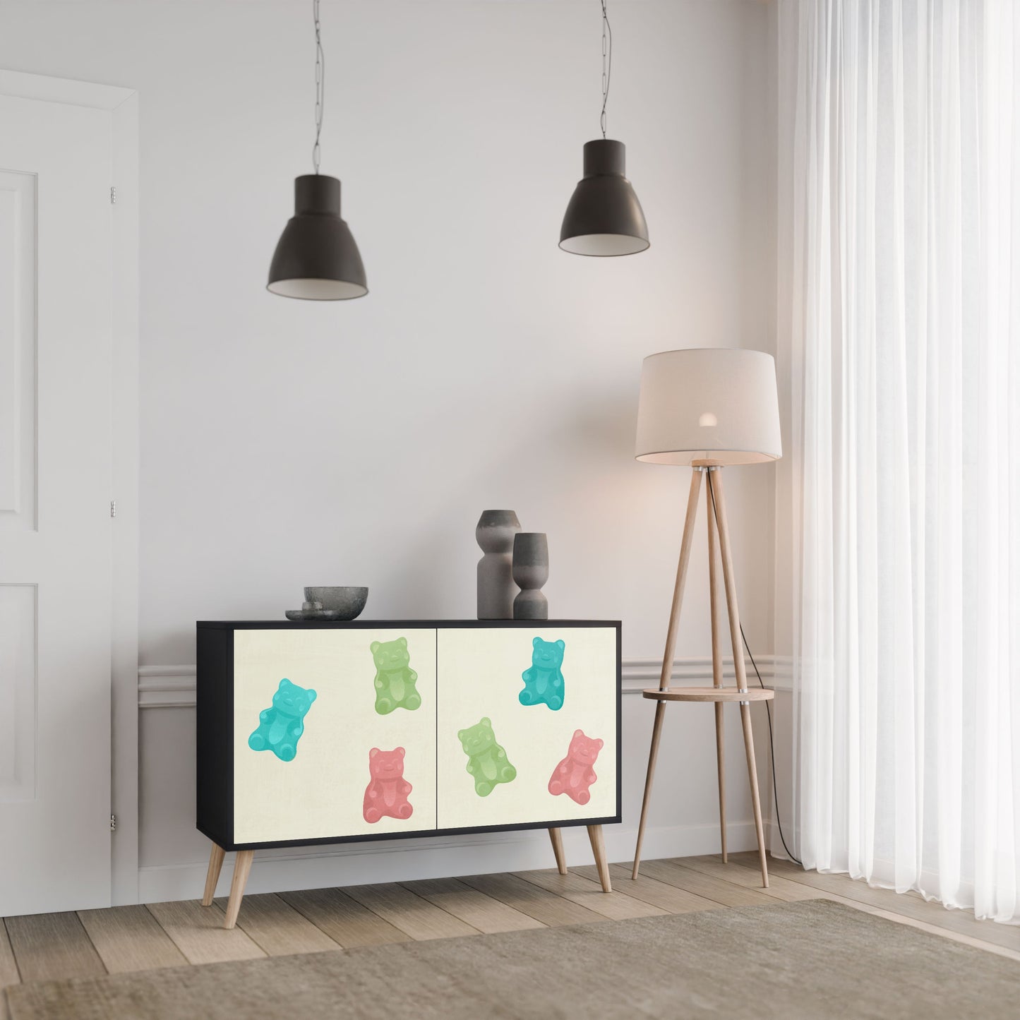 Credenza GUMMY BEARS a 2 ante con finitura nera