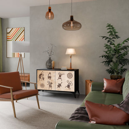 Credenza a 2 ante in stile africano con finitura nera