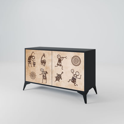 Credenza a 2 ante in stile africano con finitura nera