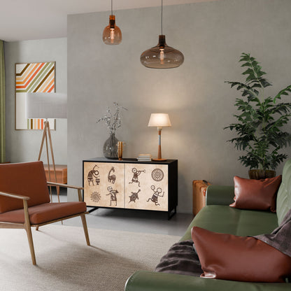 Credenza a 2 ante in stile africano con finitura nera