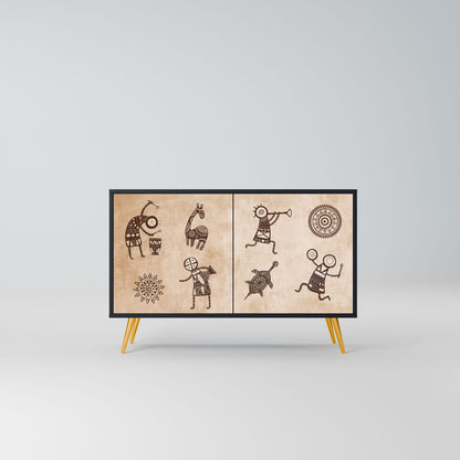 Credenza a 2 ante in stile africano con finitura nera