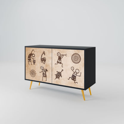 Credenza a 2 ante in stile africano con finitura nera