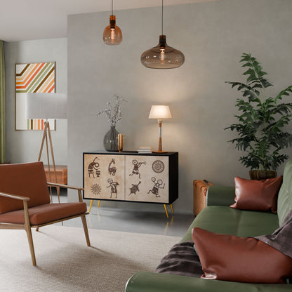 Credenza a 2 ante in stile africano con finitura nera