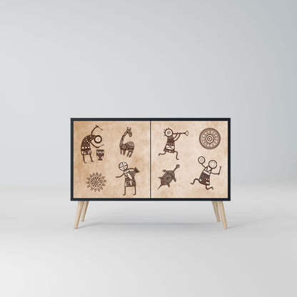 Credenza a 2 ante in stile africano con finitura nera