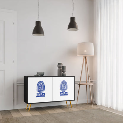 Credenza a 2 ante in stile FOLK ART POLACCO con finitura nera