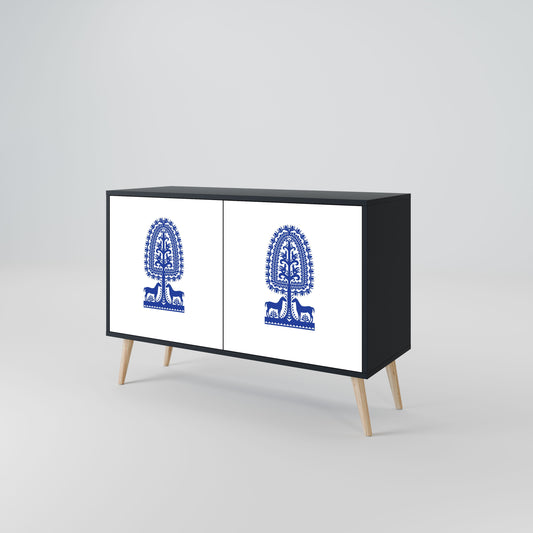 Credenza a 2 ante in stile FOLK ART POLACCO con finitura nera
