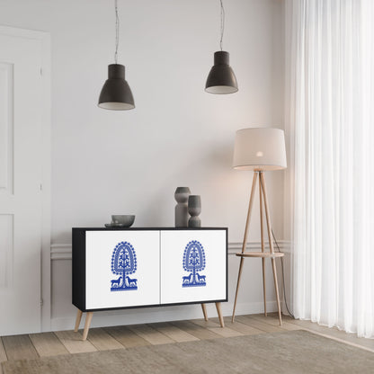 Credenza a 2 ante in stile FOLK ART POLACCO con finitura nera