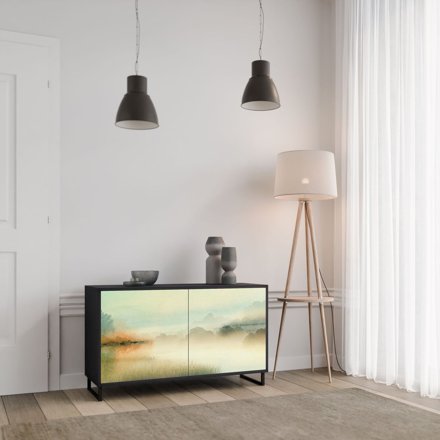Credenza a 2 ante MORNING BY THE LAKE in finitura nera