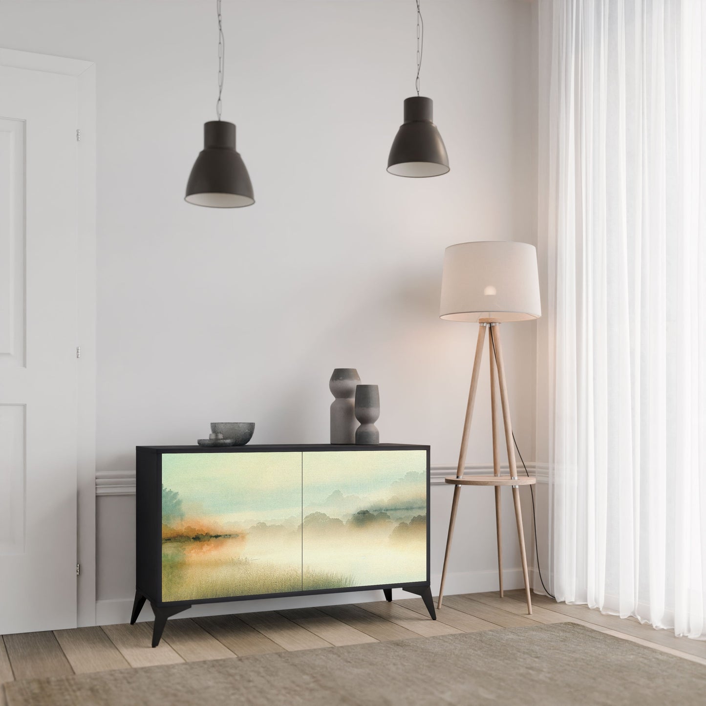 Credenza a 2 ante MORNING BY THE LAKE in finitura nera