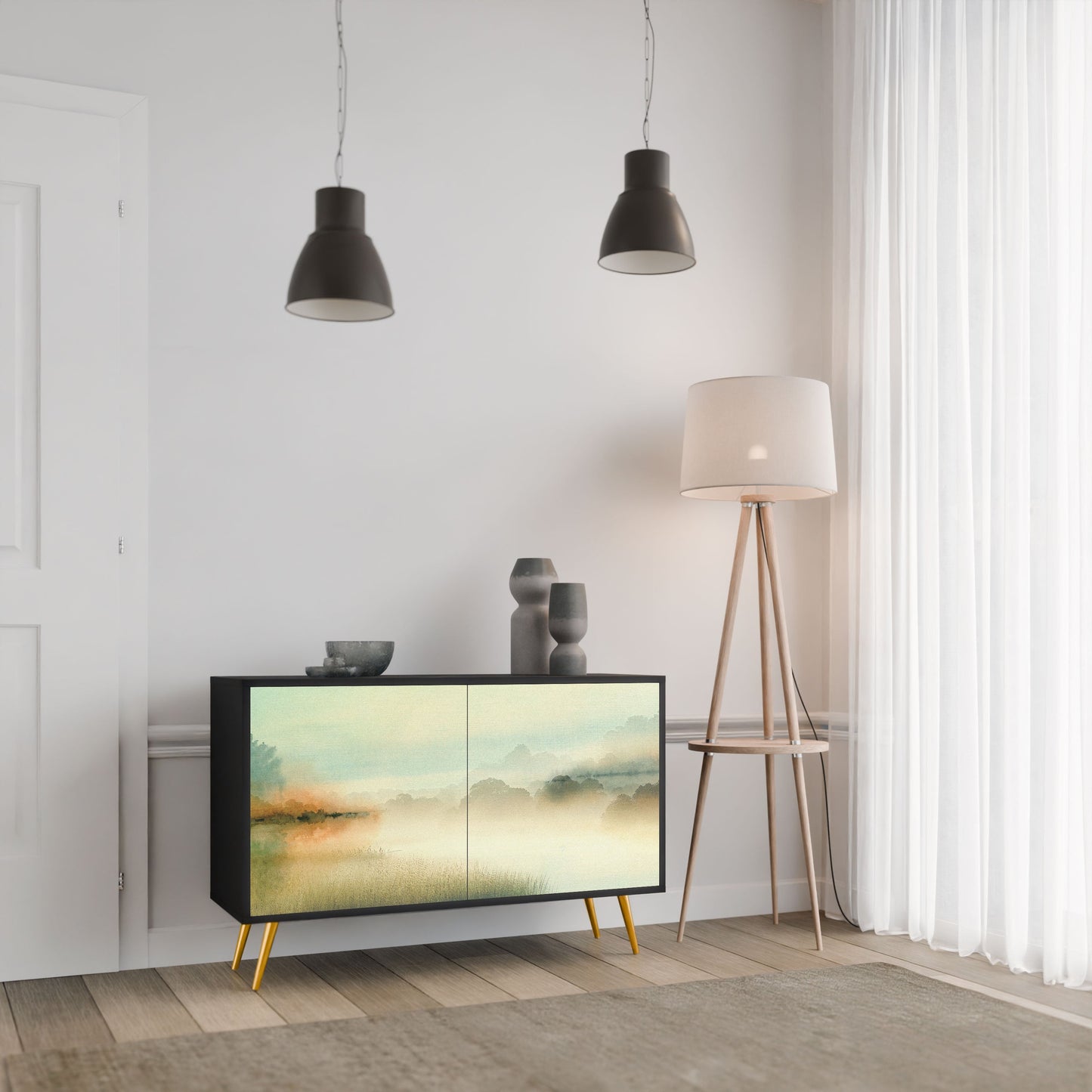 Credenza a 2 ante MORNING BY THE LAKE in finitura nera