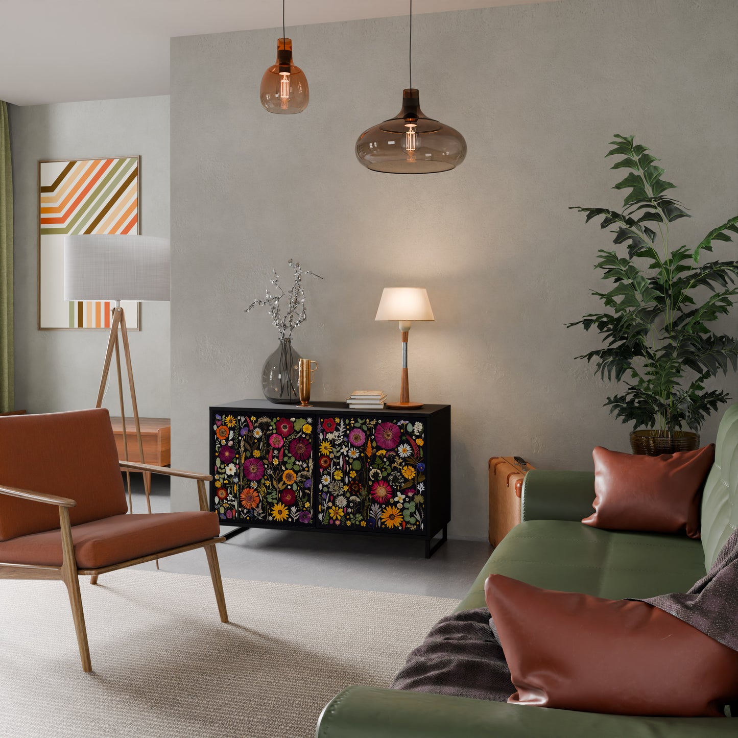 MIDNIGHT GARDEN Madia a 2 Ante in Finitura Nera