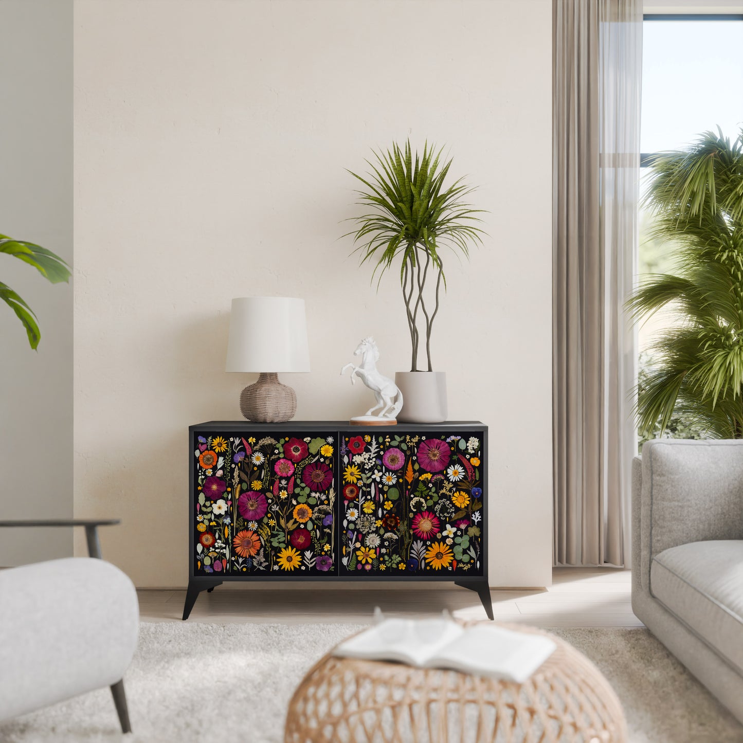 MIDNIGHT GARDEN Madia a 2 Ante in Finitura Nera