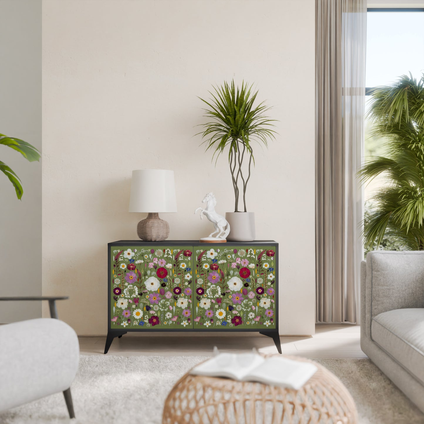 WILD GARDEN Madia a 2 Ante in Finitura Nera