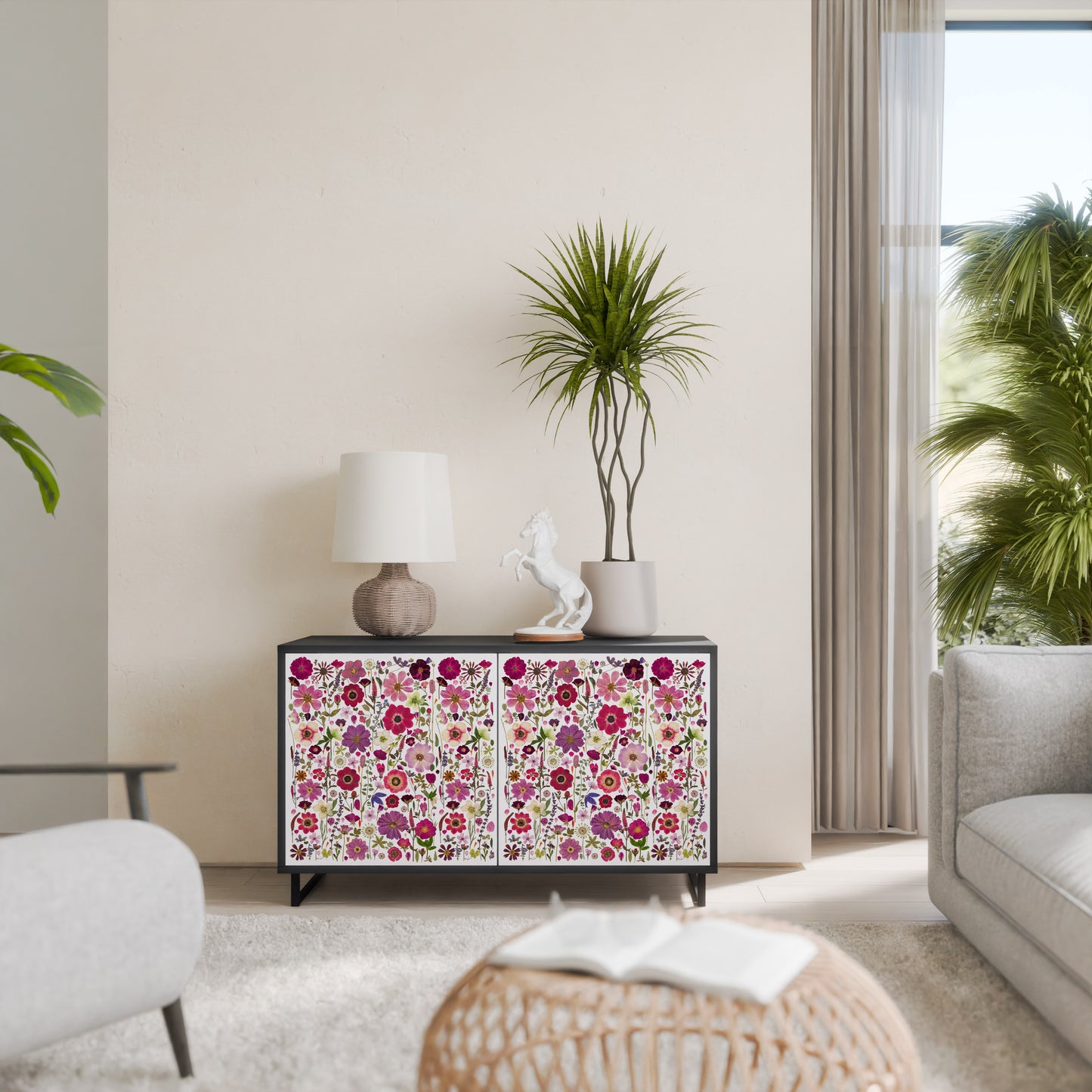 PETAL GARDEN Madia a 2 Ante in Finitura Nera