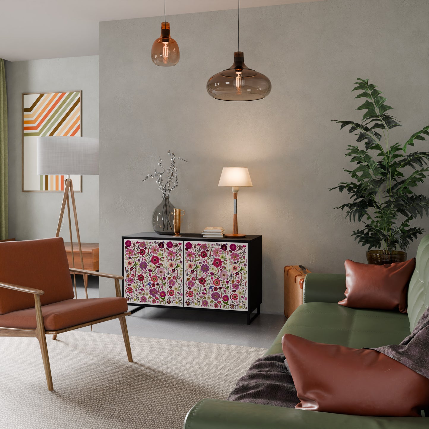 PETAL GARDEN Madia a 2 Ante in Finitura Nera