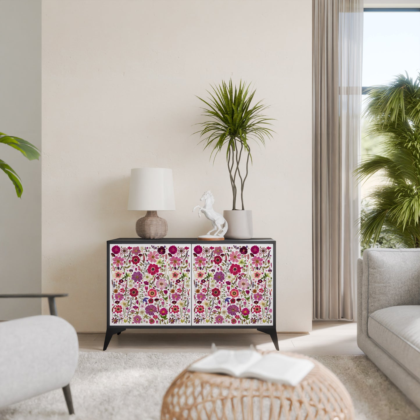 PETAL GARDEN Madia a 2 Ante in Finitura Nera