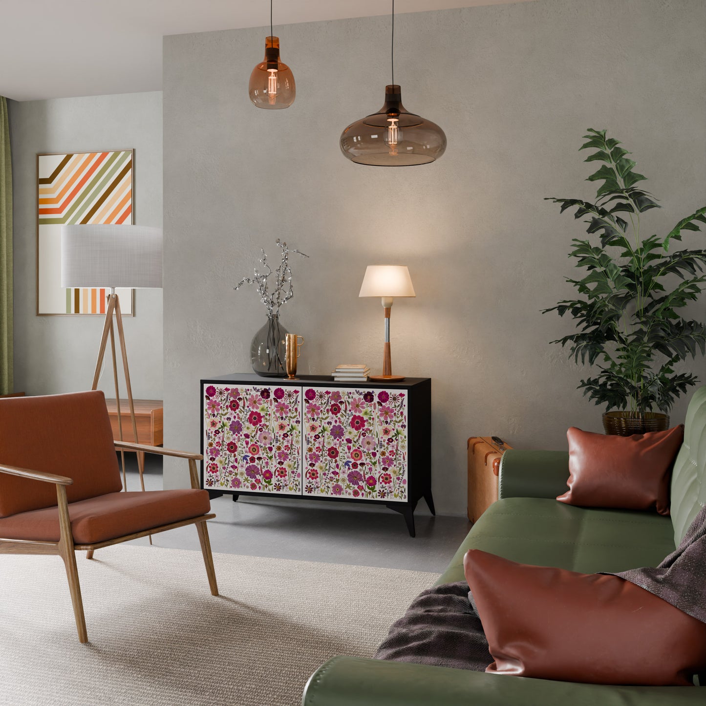 PETAL GARDEN Madia a 2 Ante in Finitura Nera