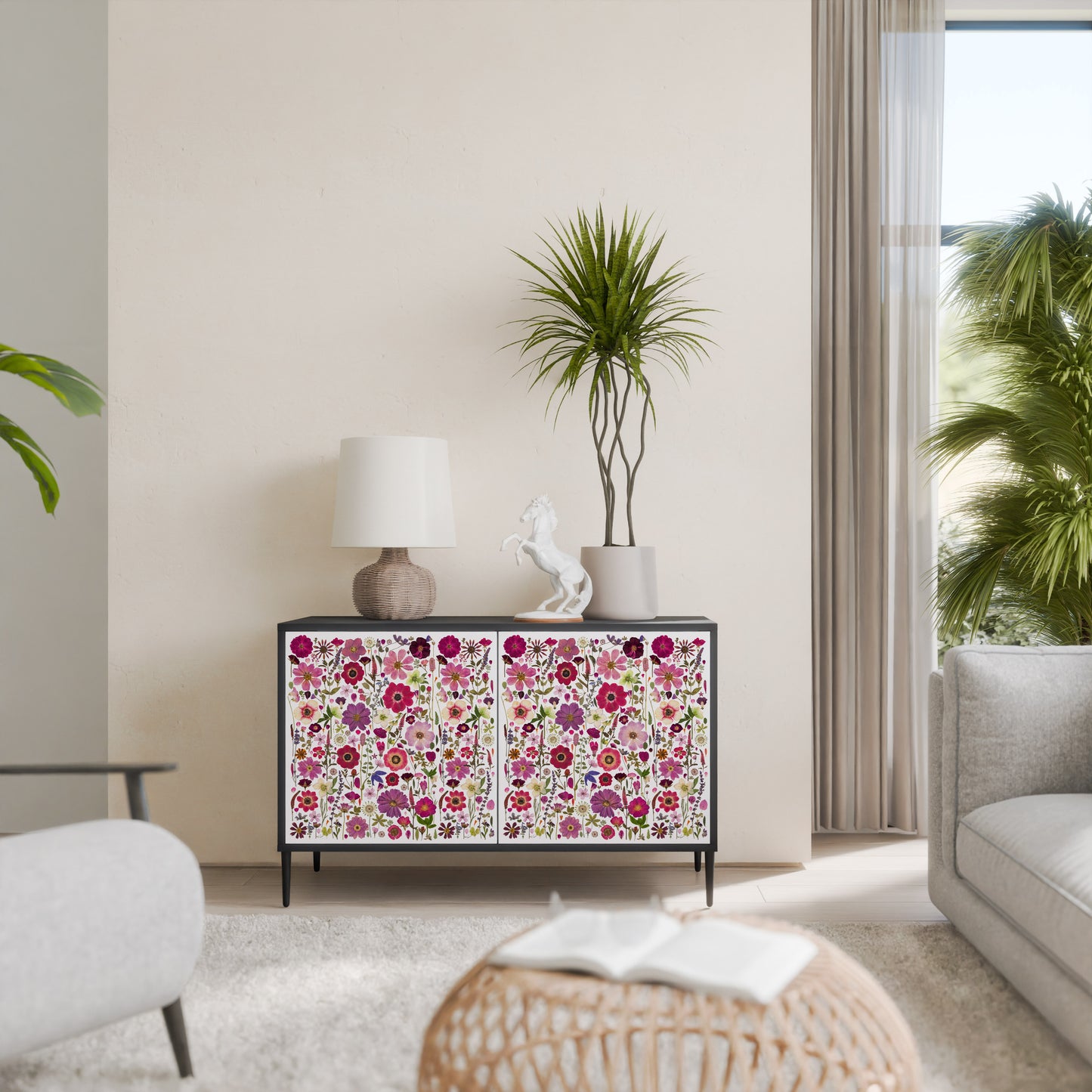 PETAL GARDEN Madia a 2 Ante in Finitura Nera