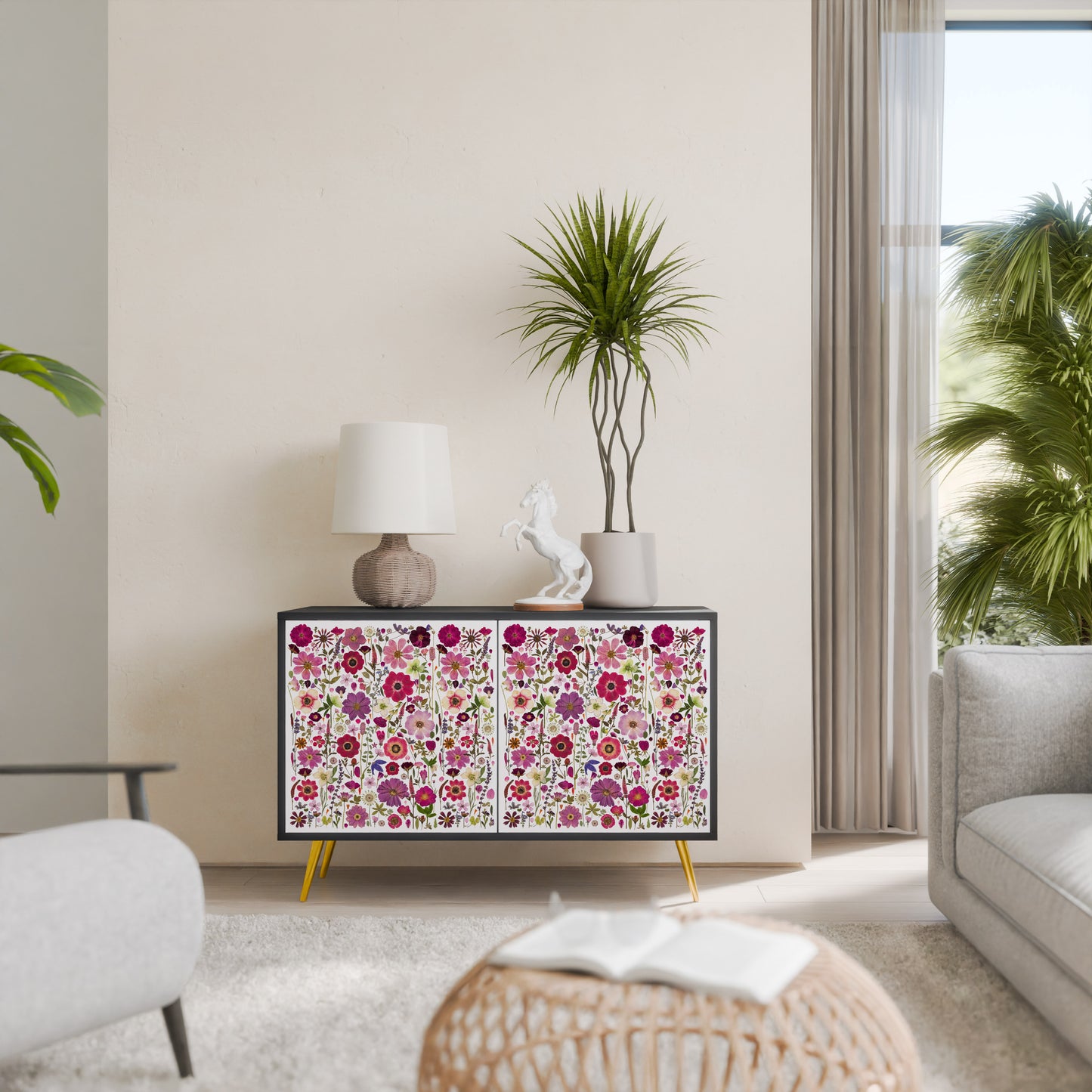 PETAL GARDEN Madia a 2 Ante in Finitura Nera