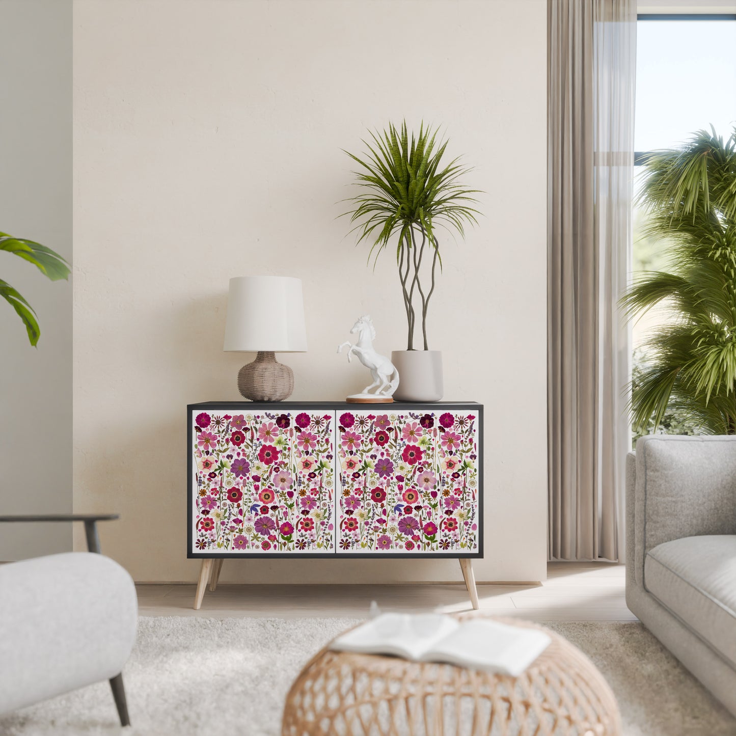 PETAL GARDEN Madia a 2 Ante in Finitura Nera