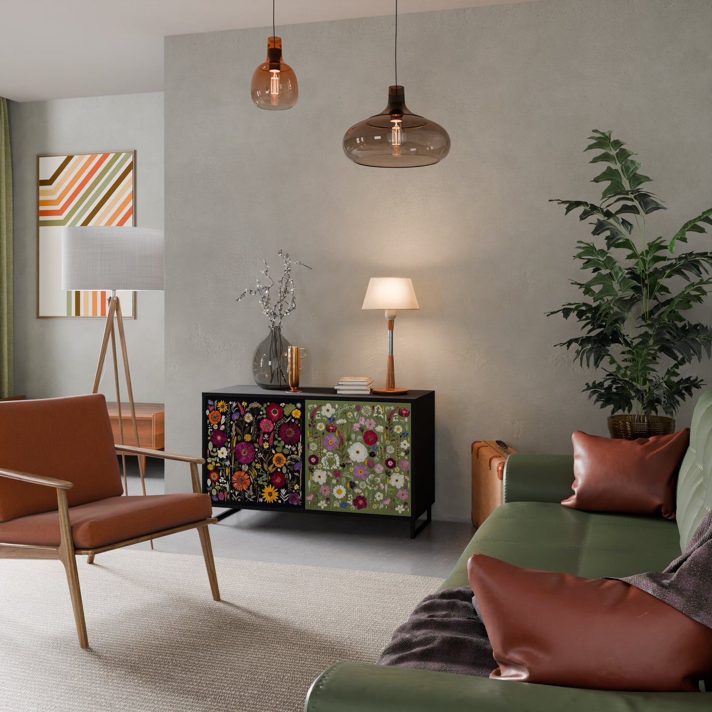 VERDANT GARDEN Madia a 2 Ante in Finitura Nera