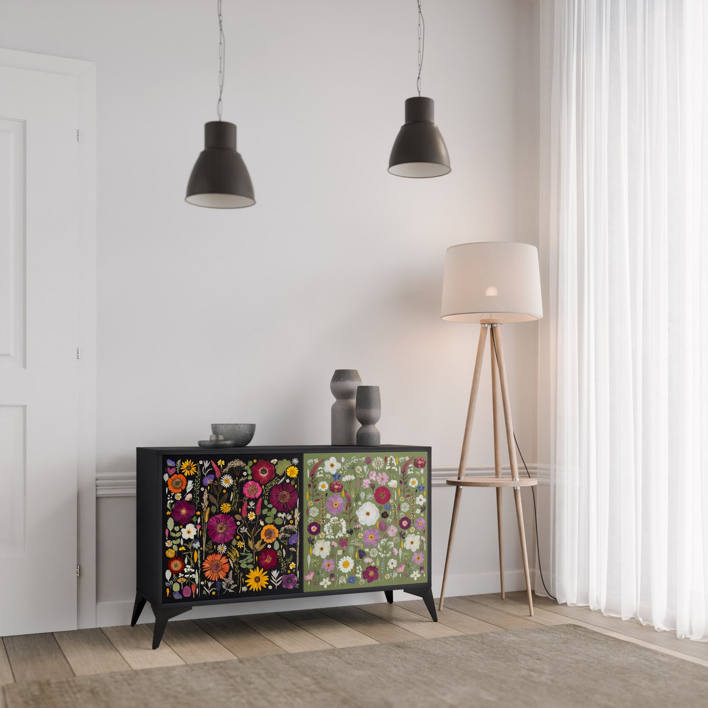 VERDANT GARDEN Madia a 2 Ante in Finitura Nera