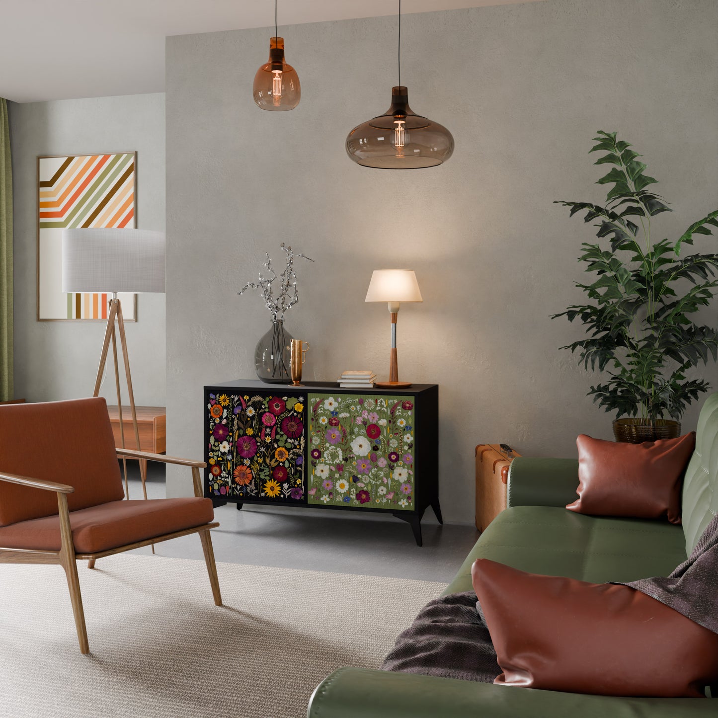 VERDANT GARDEN Madia a 2 Ante in Finitura Nera