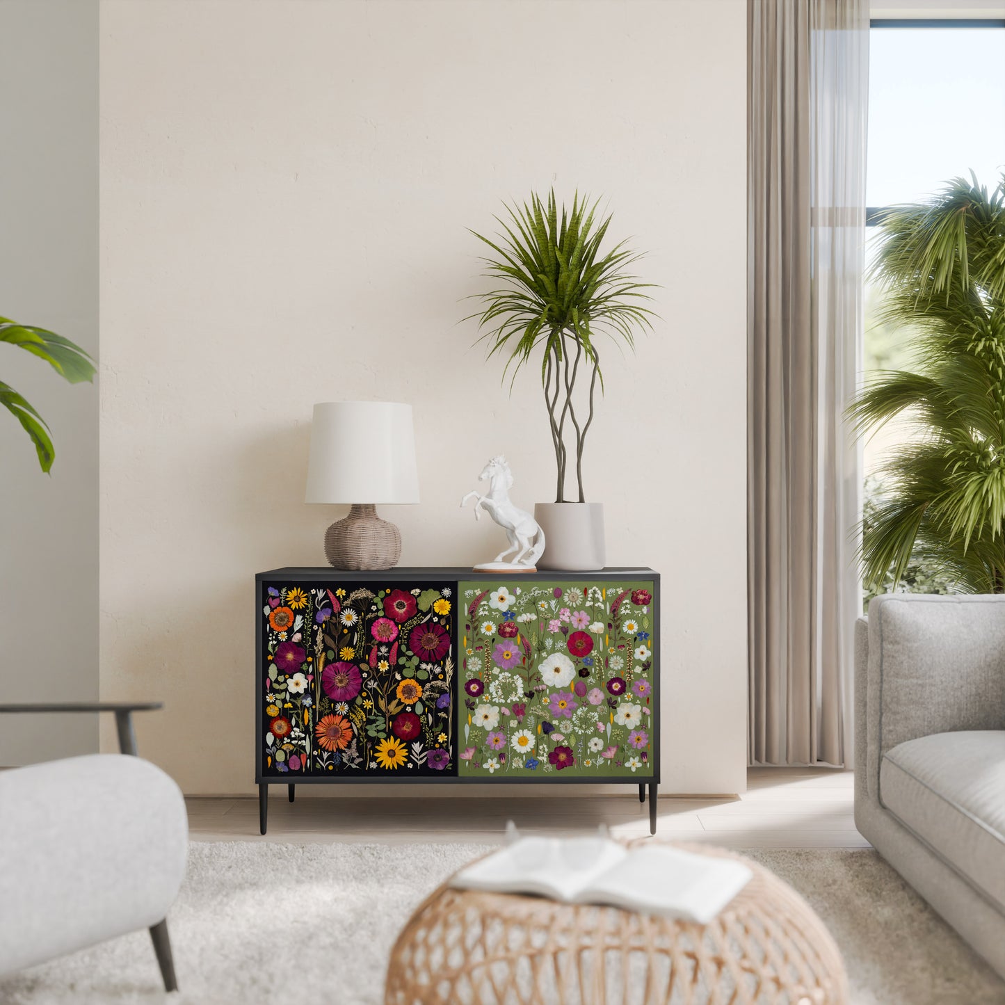 VERDANT GARDEN Madia a 2 Ante in Finitura Nera