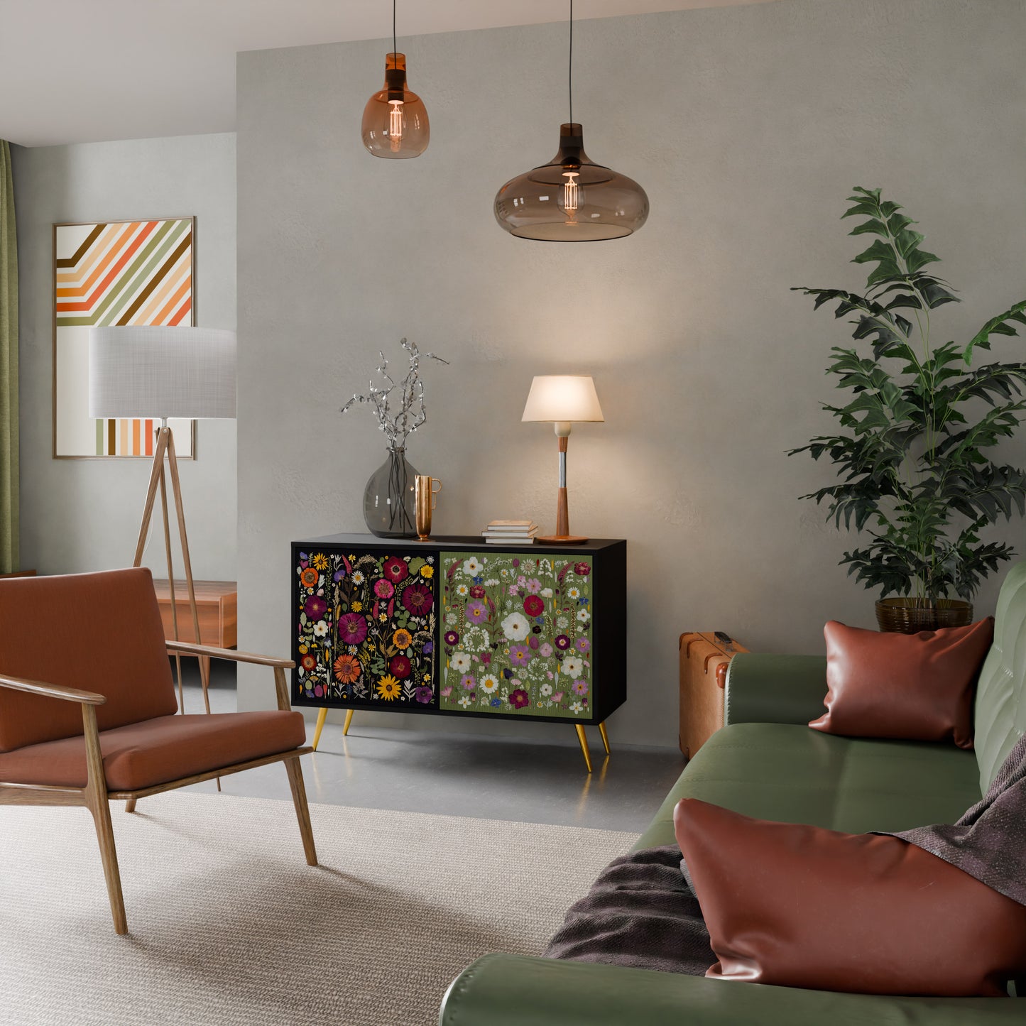 VERDANT GARDEN Madia a 2 Ante in Finitura Nera