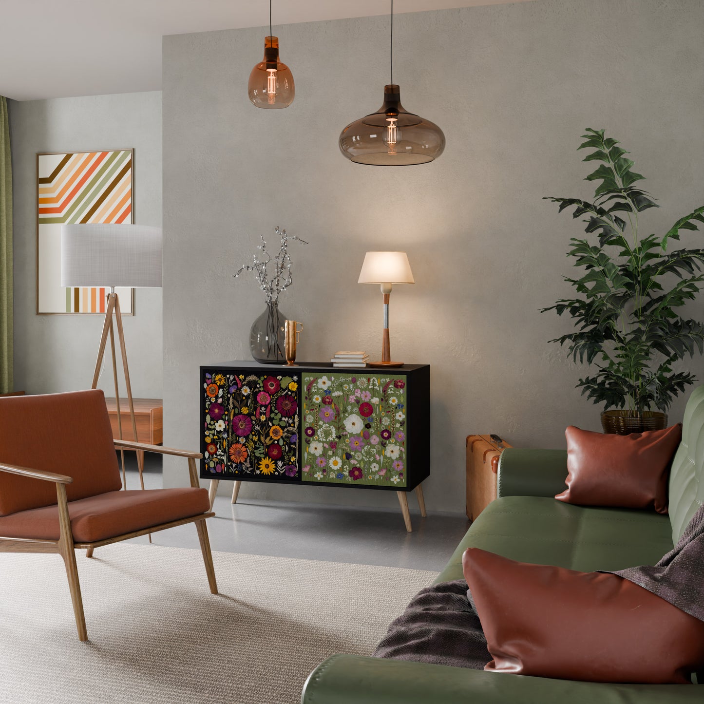 VERDANT GARDEN Madia a 2 Ante in Finitura Nera