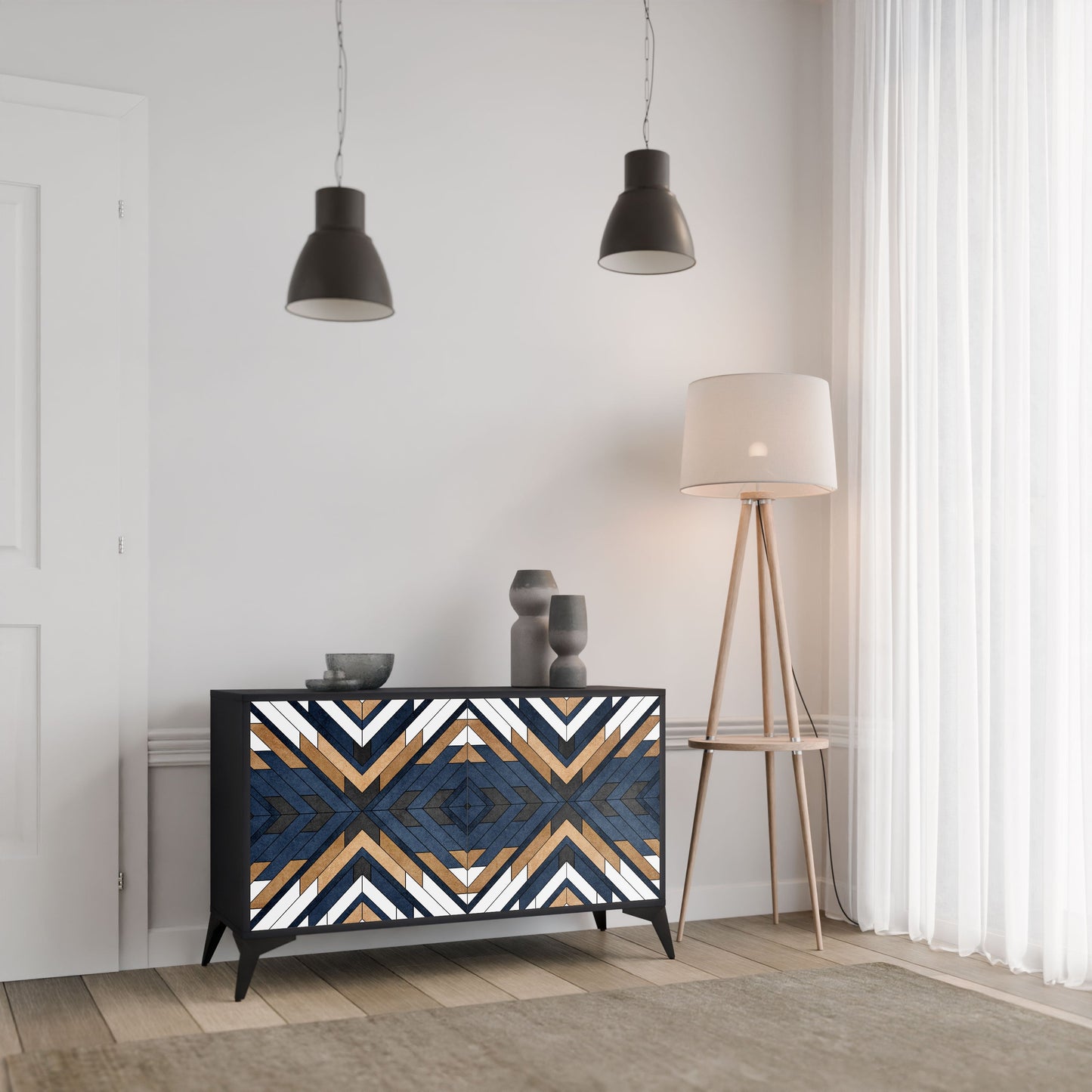 Credenza ARTFUL GEOMETRY a 2 ante in finitura nera