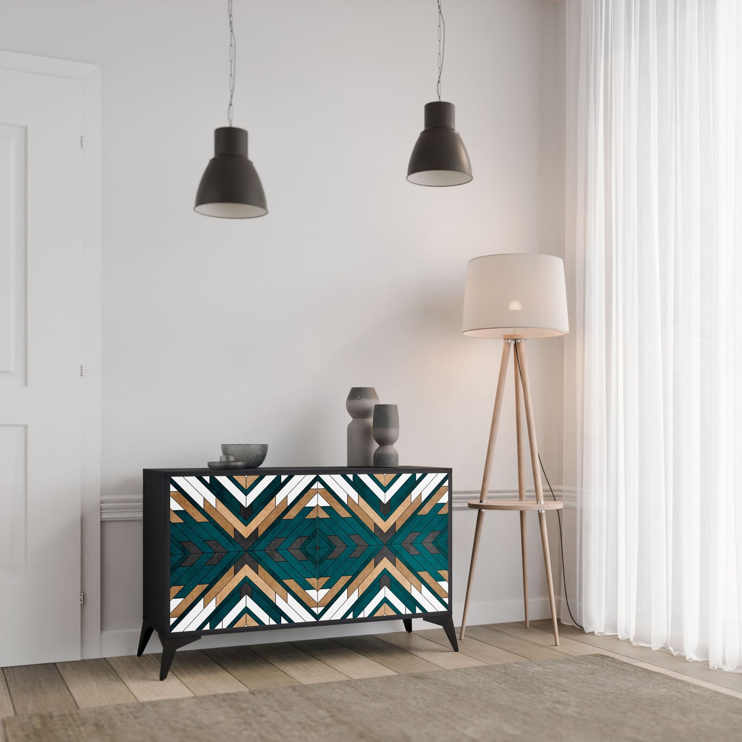 Credenza ARTISTIC GEOMETRY a 2 ante in finitura nera
