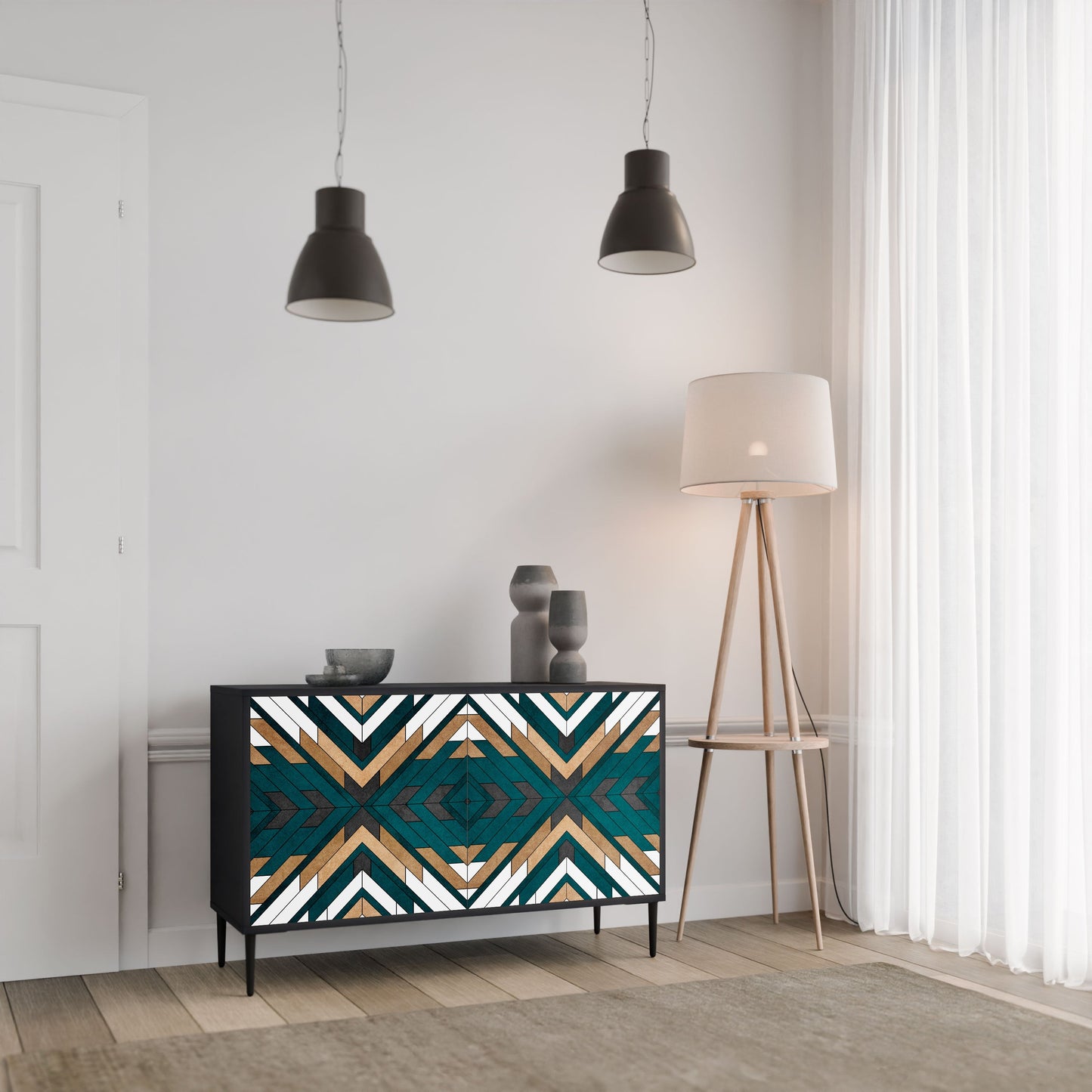 Credenza ARTISTIC GEOMETRY a 2 ante in finitura nera