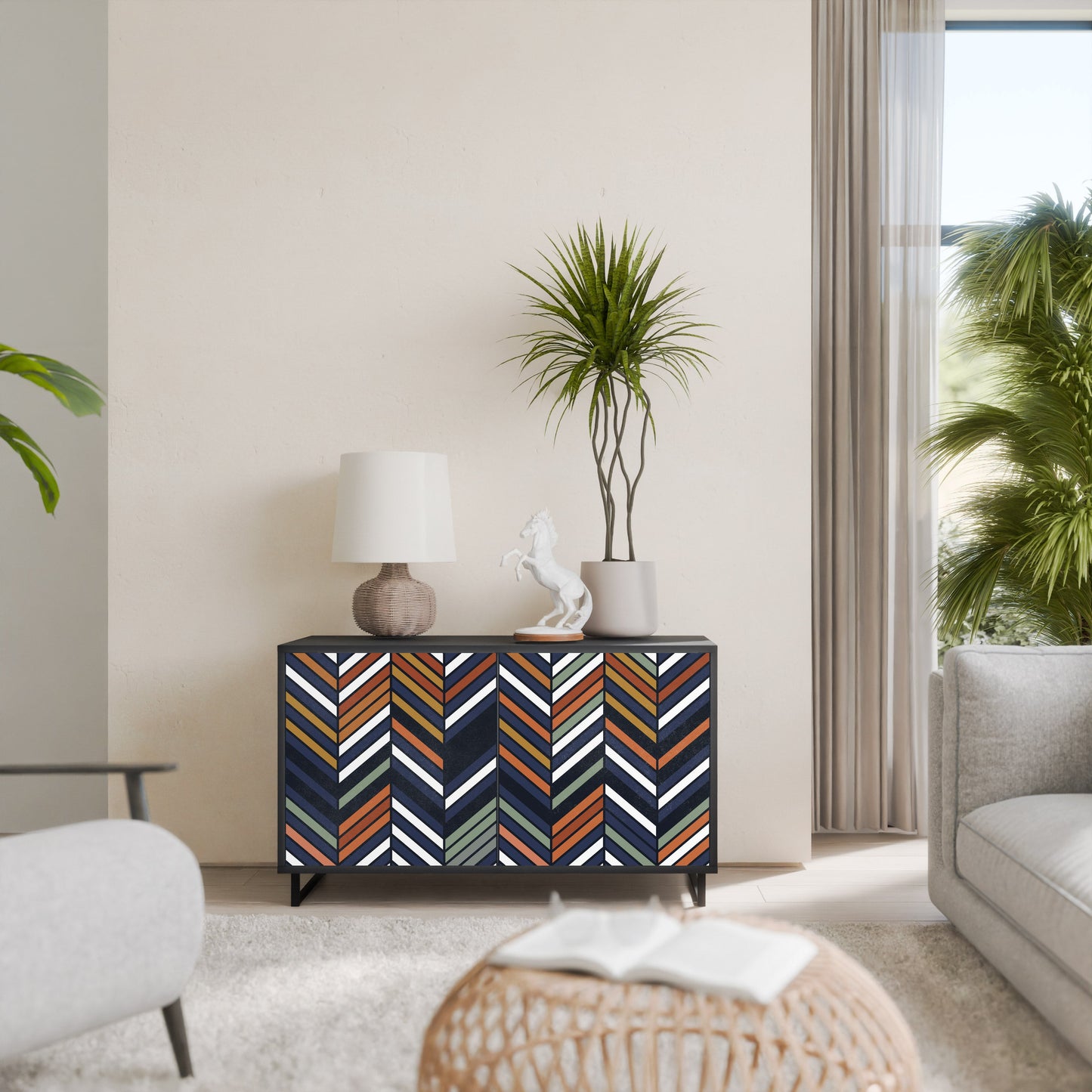 Credenza VIBRANT PATCHWORK a 2 ante con finitura nera