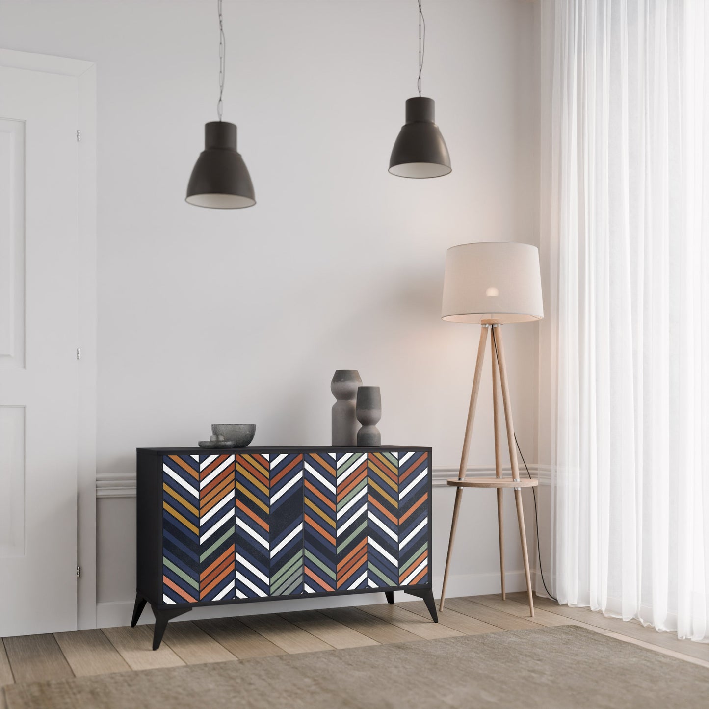 Credenza VIBRANT PATCHWORK a 2 ante con finitura nera